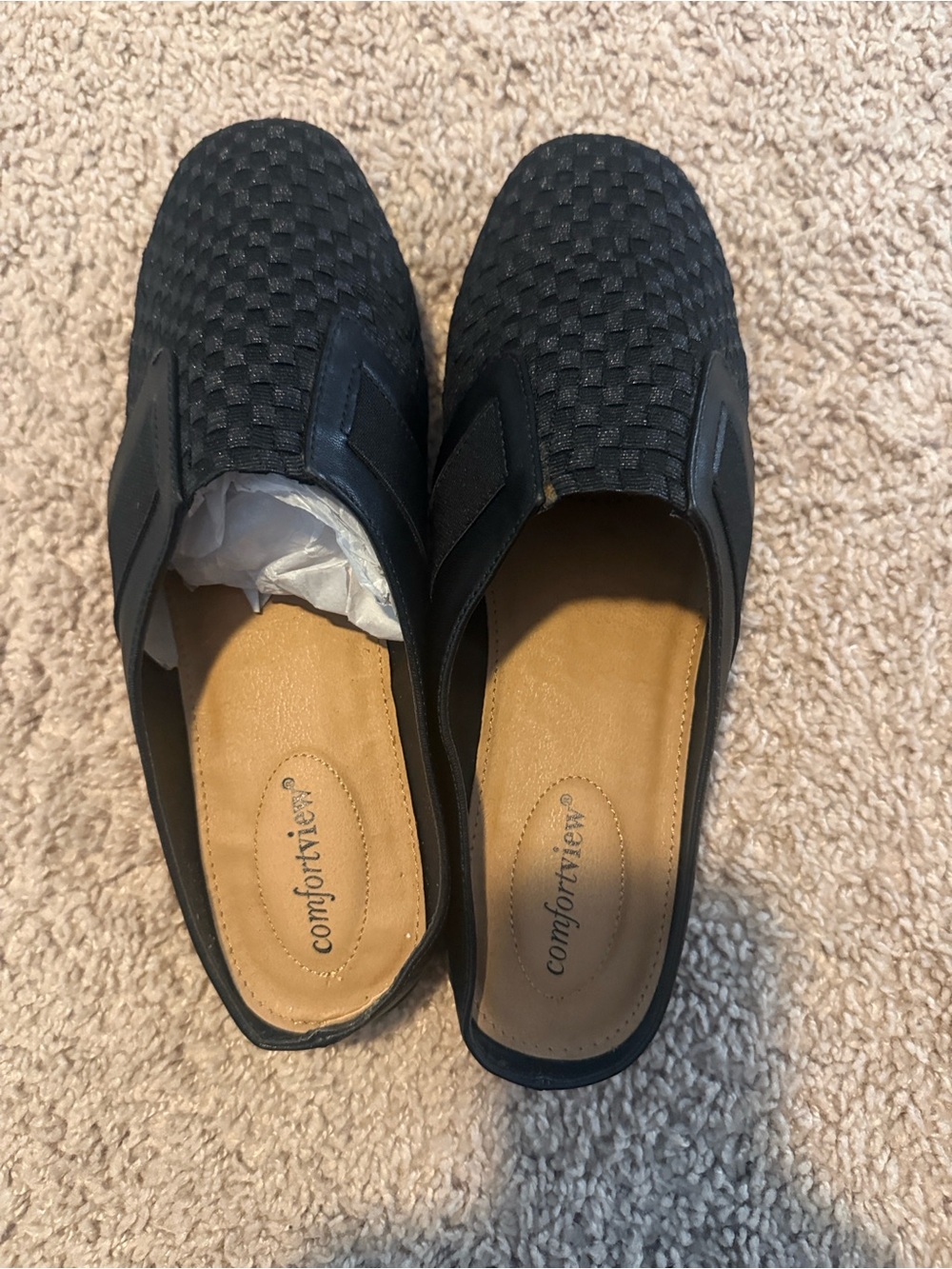 comfortview Black Woven Slip-On Loafers